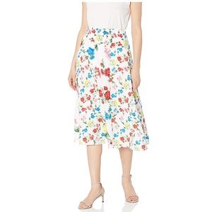 LAST CHANCE! - Calvin Klein | Floral Print Angled Hem Midi Skirt